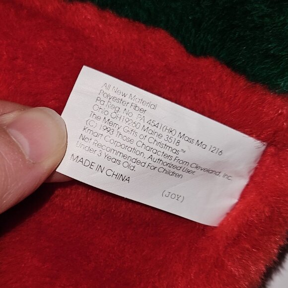 VTG 1993 Christmas Stocking Plush Brown Teddy Bear Red Green Merry Gifts Kmart - Picture 6 of 10